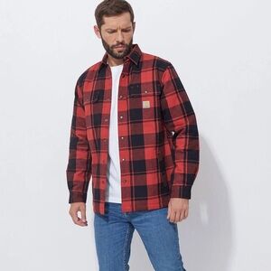 Carhartt Men's Bold Red and Black Plaid Shirt Jacket